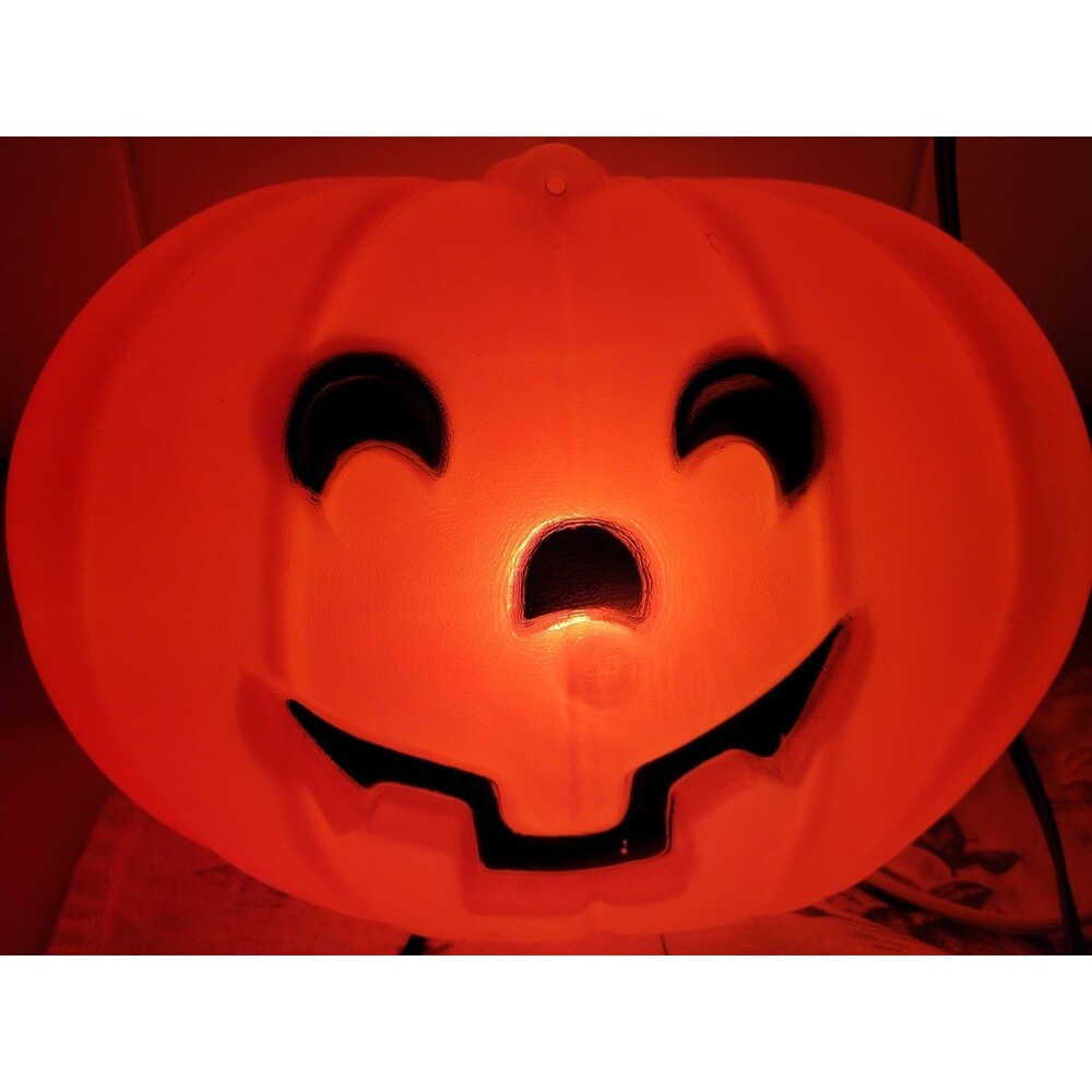 VINTAGE HALLOWEEN BLOW MOLD PUMPKIN JACK O LANTERN LIGHTED HANGING DECOR